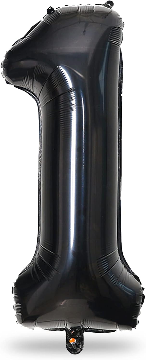 40 Inch Black Foil Balloon Number 1, Giant Self Inflating Number Balloons 0-9 Digital Helium Balloons Set for Girls Boys 1st Birthday Anniversary New Year's Eve Baby Shower Party Decorations Supplies