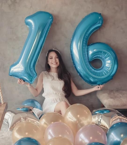 Pearl Blue 6 Number Balloon, 40 Inch Mylar Foil Number 6 Birthday Balloon, Digital Balloons for 6 16 Boy Girl Party Decorations Supplies, Big Helium Balloon for 26 36 46 60 Men Women Anniversary