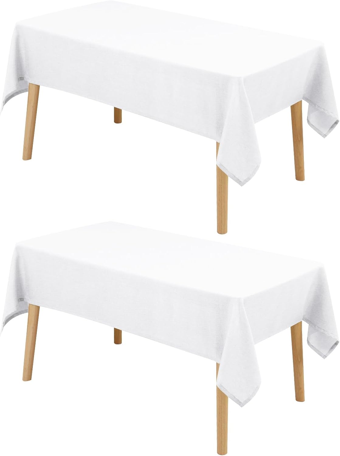 Hiasan 2 Pack Faux Linen Rectangle Tablecloth - Wrinkle and Stain Resistant Washable Table Cloth for Kitchen Dining Room Holiday Table Cover for Party Dinner, White, 52 x 70 Inch