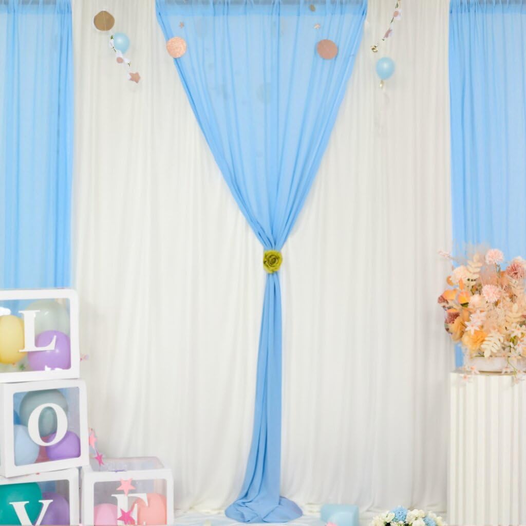DUOBAO 2 Panels Chiffon Curtains 29"x108" Sheer Backdrop Drape Beach Curtain for Living Room Light Blue Voile Window Drapes for Wedding Ceremony (Sky Blue)