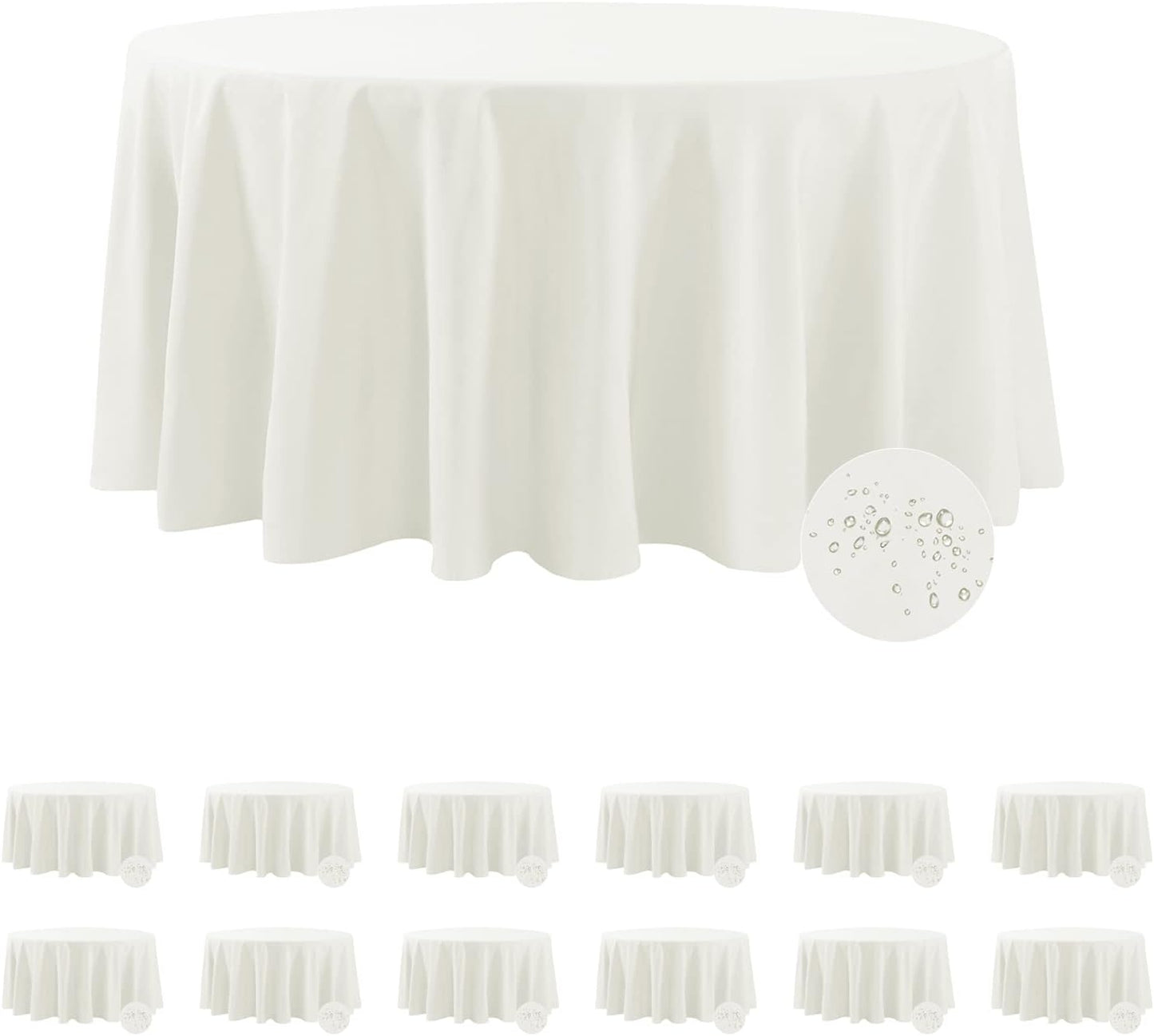 Fokitut 12 Pack Waterproof Round Tablecloth, 108 Inch, Stain Resistant and Wrinkle Polyester Table Cloth, Fabric Table Cover for Kitchen Dining, Wedding, Party, Holiday Dinner-Ivory