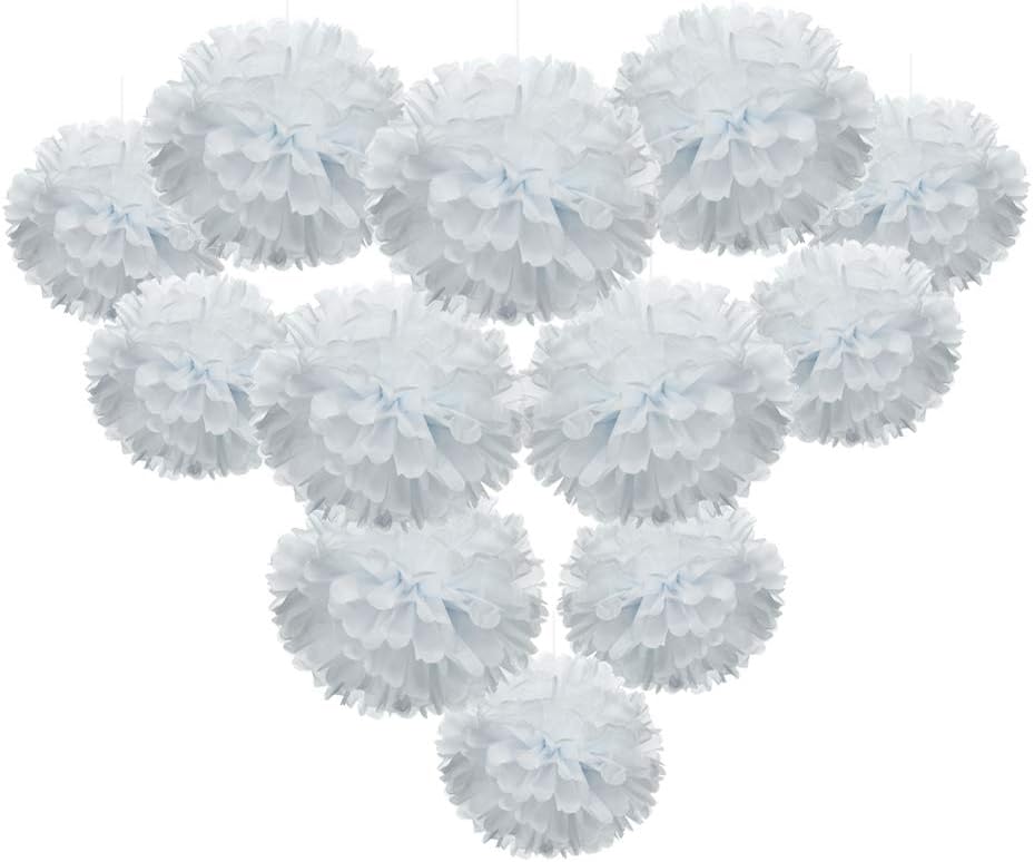MOWO White Paper Flower Tissue Pom Poms Baby Shower Party Supplies (White,12pc)