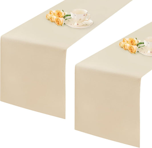 2 Pack Beige Table Runner 12 x 60 Inch Solid Color Farmhouse Runners Coffee Table Dresser for Daily Party Home Decoration