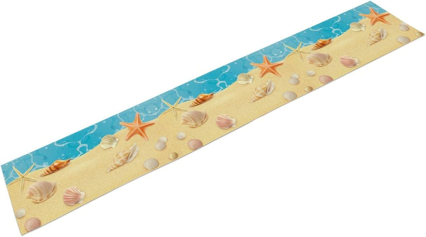 Sea Turtle Table Runner Marine Life Starfish Nautical Blue Green Ocean Theme Kitchen Table Decorations for Indoor Outdoor Home Party Decorations 13 * 90 Inch