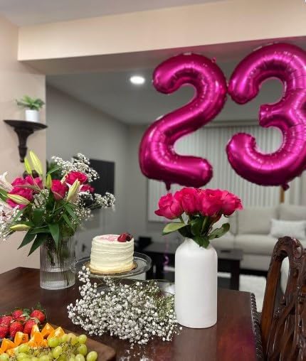 40 Inch Hot Pink 3 Large Number Balloon, 3 13 23 30 33 36 38 Hot Pink Birthday Party Decorations, Number Three Foil Balloons for Anniversary Party Graduations Celebration Supplies