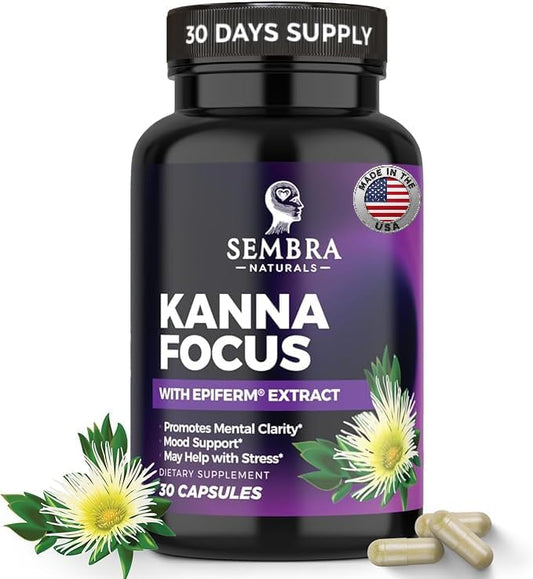 KANNAFOCUS - Natural Kanna Extract Capsules 50mg Kanna Supplements with Sceletium Tortuosum, Bioperine for Enhanced Focus, Motivation & Mental Wellness - 30 Veggie Capsules