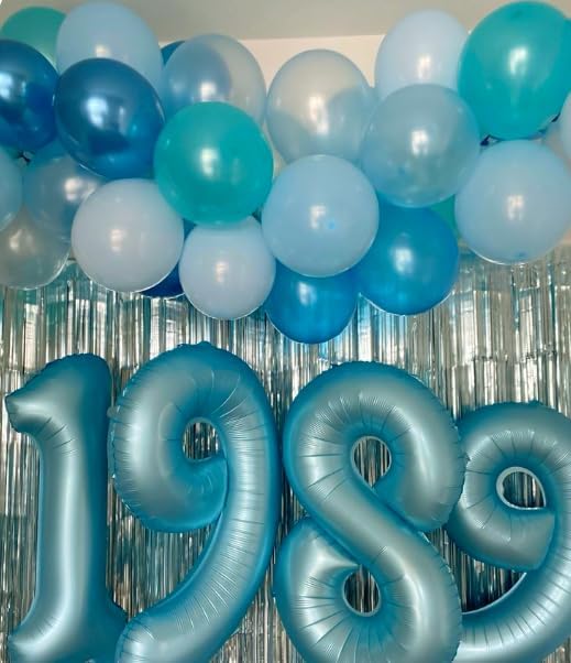 Pearl Blue Foil Number 8 Balloon 40 Inch, Helium Mylar Eight Number 8 18 28 38 48 58 80 88 Birthday Balloons, 8th Pearl Blue Women Men Wedding Anniversary, Graduations Party Supplies