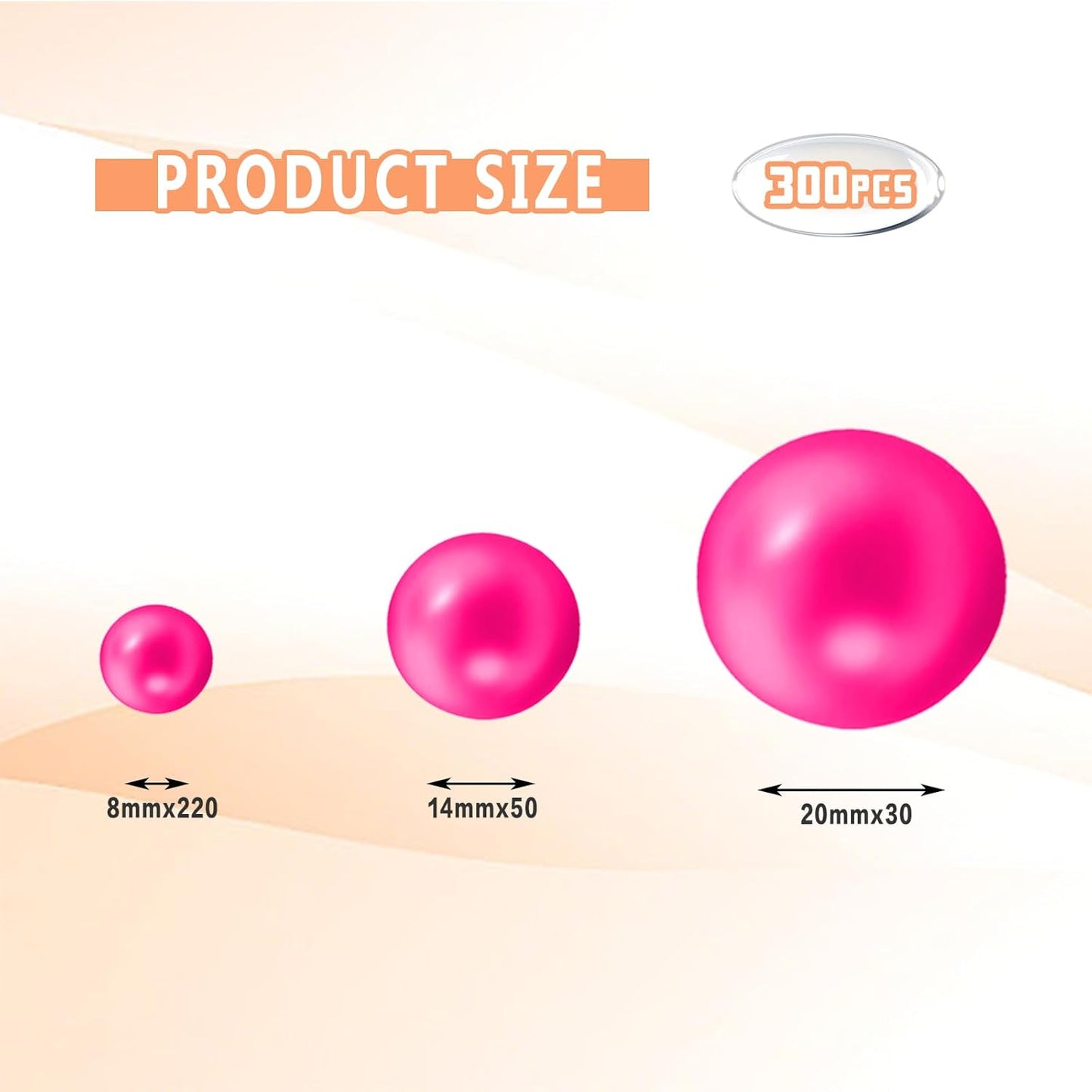 300Pcs Vase Filler Rosepink No Hole Faux Pearl Beads for Vase Filling Decorations, Candle Centerpieces, Wedding Centerpieces, Home Party Decor (8/14/20mm)