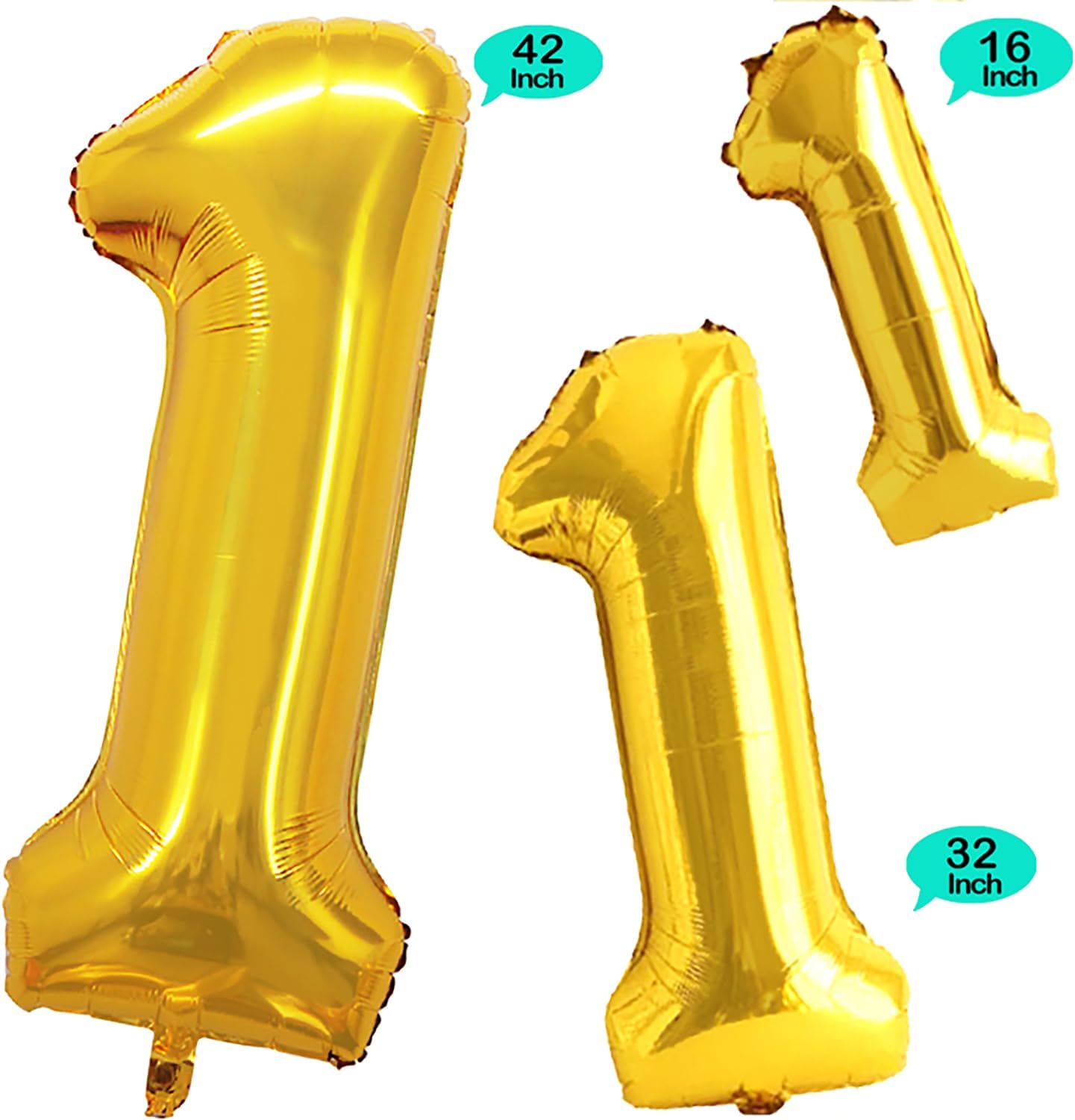 GOER Gold Foil Balloons Number 1,Huge Number Balloons for 1st 11st Birthday Party Supplies Anniversary Decorations(3 pcs,42 inch,32 inch,16inch)