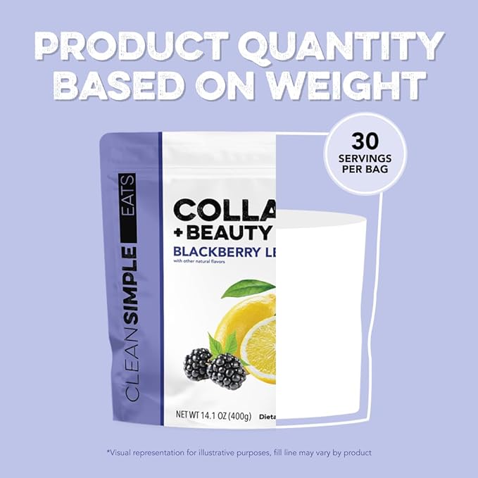 Clean Simple Eats Collagen Powder + Beauty Blend, BlackBerry Lemonade, Hydrolyzed Collagen Peptides from Grass Fed Bovine & Chicken, Hyaluronic Acid for Hair, Skin, Nail & Joint Support, 30 Servings