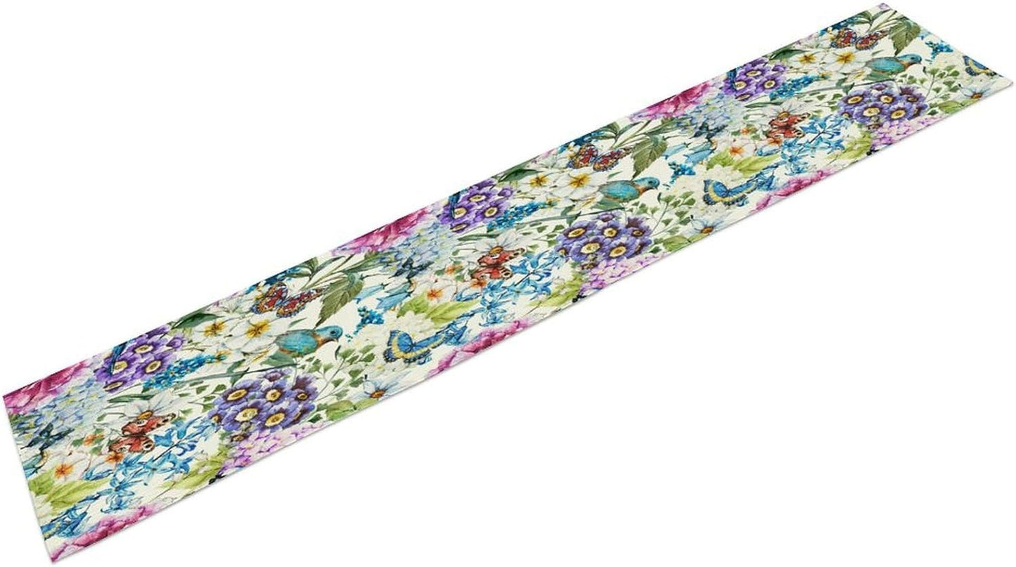 Brown Bird Floral Table Runner Spring Flower Kitchen Table Decoration Suitable for Family Dinner Decoration 13x120 Inch