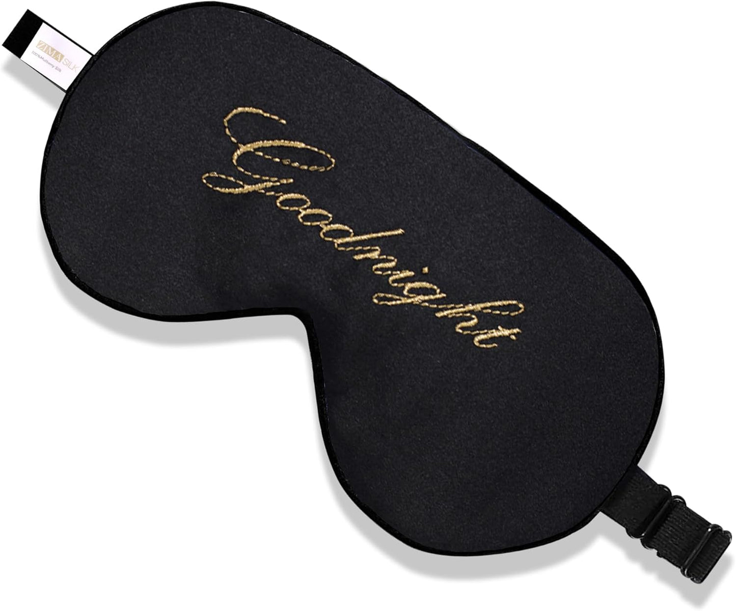 ZIMASILK 100% Natural Silk Sleep Mask Blindfold,Adjustable Super-Smooth Soft Eye Mask for Sleep with Bag(Good Night - Black)