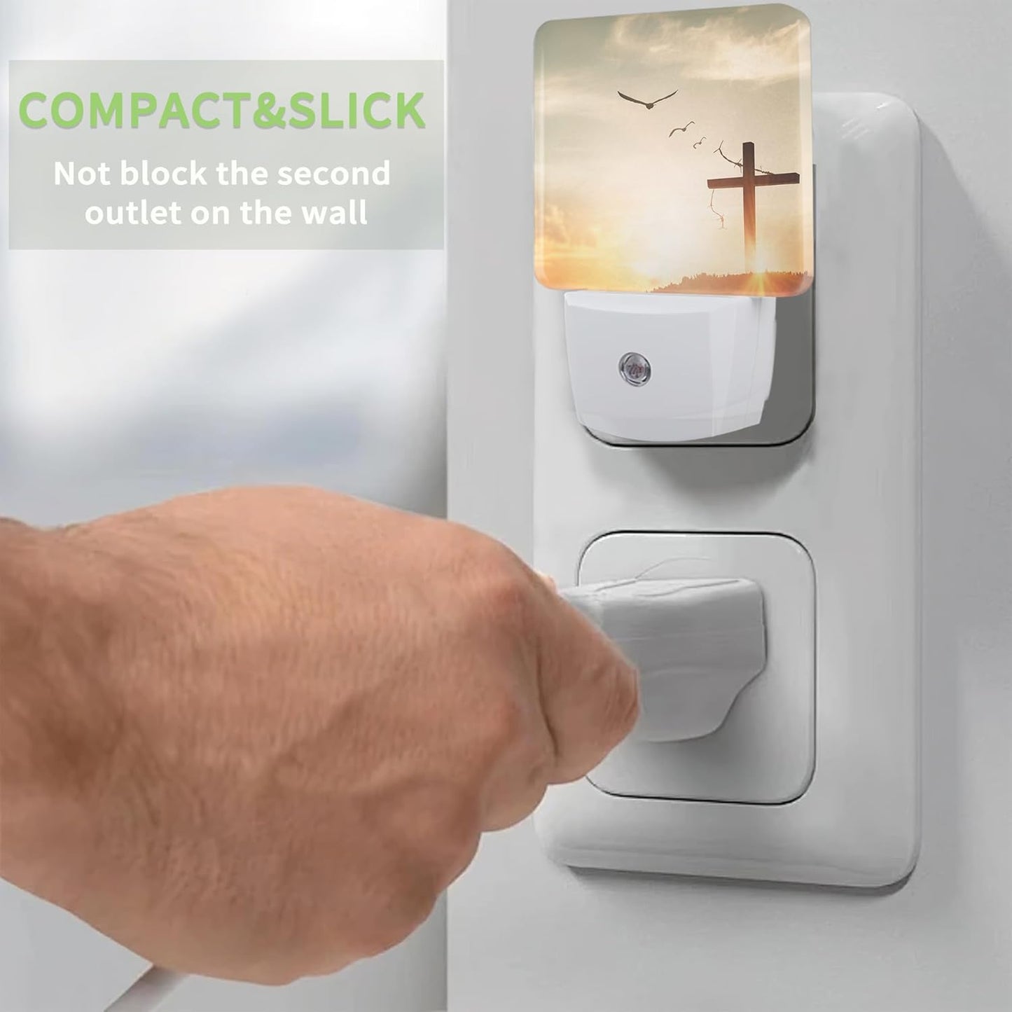 Cross Christian Sunrise Night Light, Crucifixion Night Light Plug into Wall with Dusk to Dawn Sensor, LED Lamp Energy Saving Lights for Men Women Boys Girls,Lamp for Bedroom Bathroom Hallway