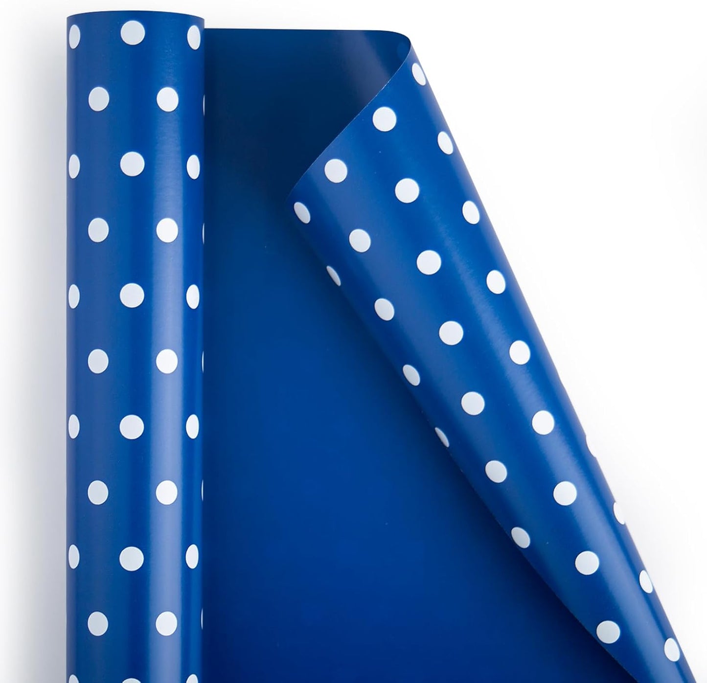 Flyhill Navy Blue Wrapping Paper,Reversible Gift Wrap Paper with Polka Dot Design for Father's Day,Birthday,Wedding,Baby Shower,All Holidays(17 Inch X 32.8 Feet)