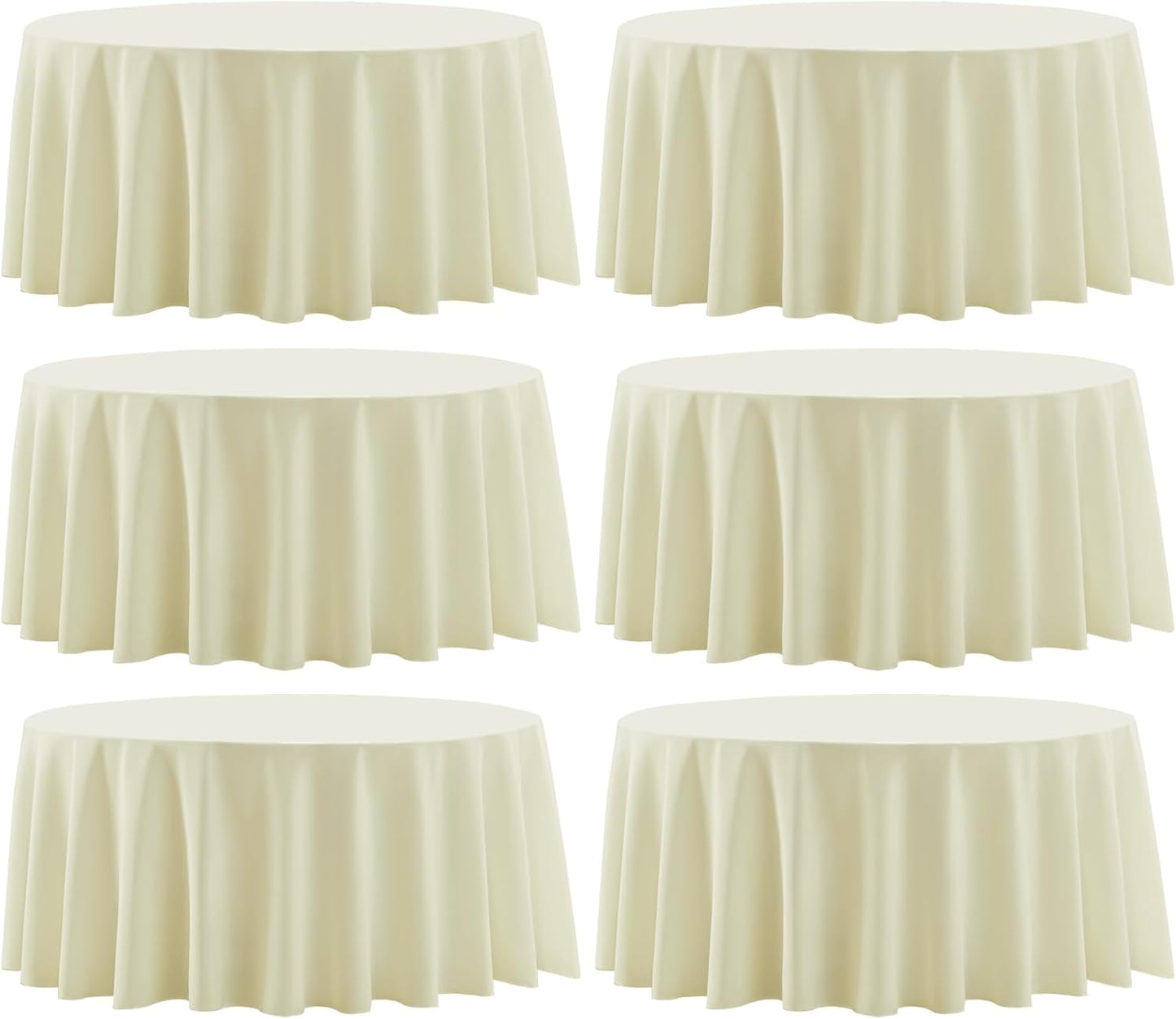 Round Tablecloth 132 Inch 6 Pack Ivory Tablecloths Washable Decorative Linen Polyester Table Clothes Cover for Dining Table Banquets Buffet Parties and Wedding