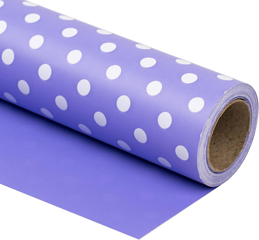 WRAPAHOLIC Reversible Wrapping Paper - Mini Roll - 17 Inch X 33 Feet - Light Purple and Polka Dot Design for Birthday, Holiday, Wedding, Baby Shower