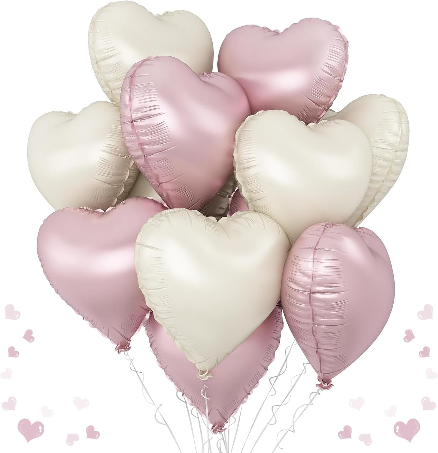 Pink White Heart Balloons, 18 Inch Baby Pink and Cream Helium Foil Heart Balloon 10Pcs Pastel Nude and Light Rosa Heart Shape Mylar Balloons for Boho Girls Women Birthday Baby Shower Bridal Valentines