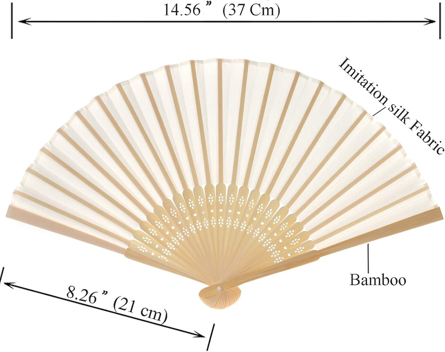 24pcs Imitated Silk Hand Fan Imitated Silk Fabric Bamboo Handheld Folded Fan Bridal Dancing Props Church Wedding Party Favors with Organza Bags (Cream)