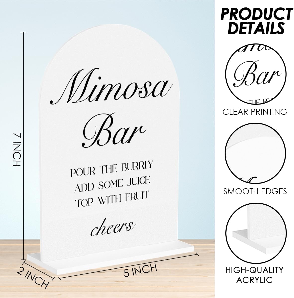 Mimosa Bar Sign, Open Bar Signs, Wedding Engagement Bridal Shower Decor for Reception Ceremony Party, Weddings White Acrylic Sign