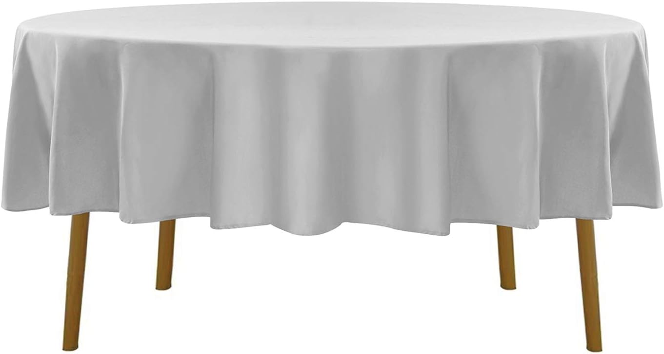 90 inch Round Tablecloth Washable Polyester Table Cloth Decorative Table Cover for Wedding Party Dining Banquet（90 inch,Silver）
