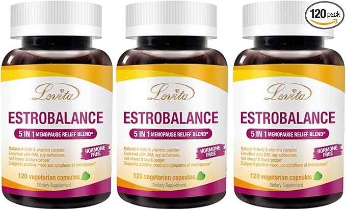 Lovita Menopause Supplements for Women, DIM Complex with Soy Isoflavones, Red Clover, Vitamin D3 & Black Pepper for Menopause & Hormone Balance Support, 120 Vegetarian Capsules (Pack of 3)