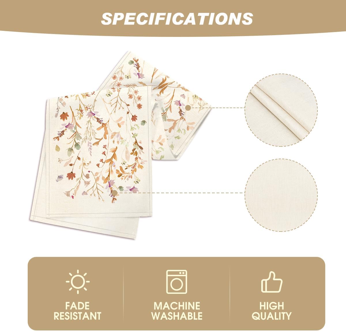 Artoid Mode Floral Leaves Fall Table Runner, Wild Flowers and Grasses Seasonal Autumn Kitchen Dining Table Decoration for Home Party Decor 13x108 Inch