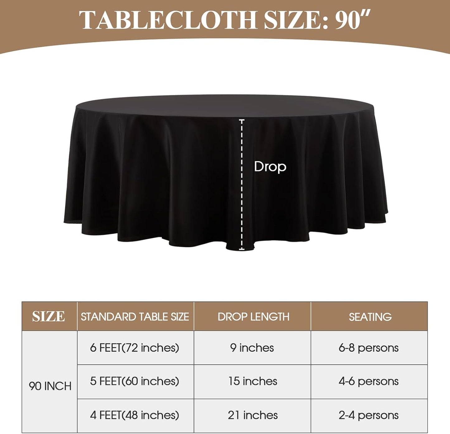 Round Tablecloth 8 Pack 90 Inch Black Tablecloths Washable Decorative Linen Polyester Table Clothes Cover for Dining Table Banquets Buffet Parties and Wedding