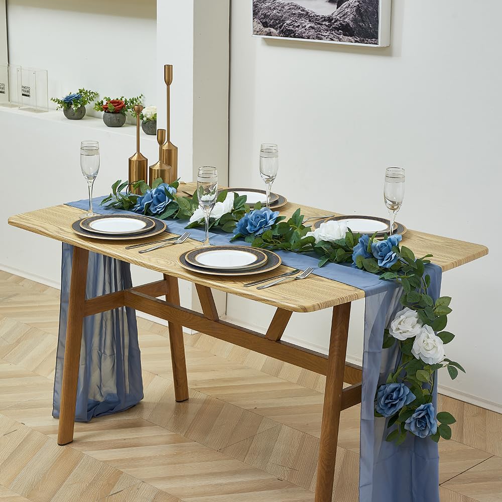 Artificial Rose Garlands Rose Vines Leaves Banners Hanging Floral Garland Fake Rose Flower Vine for Wedding Arch Ceremony Home Garden Outdoor Party Wall Decorations