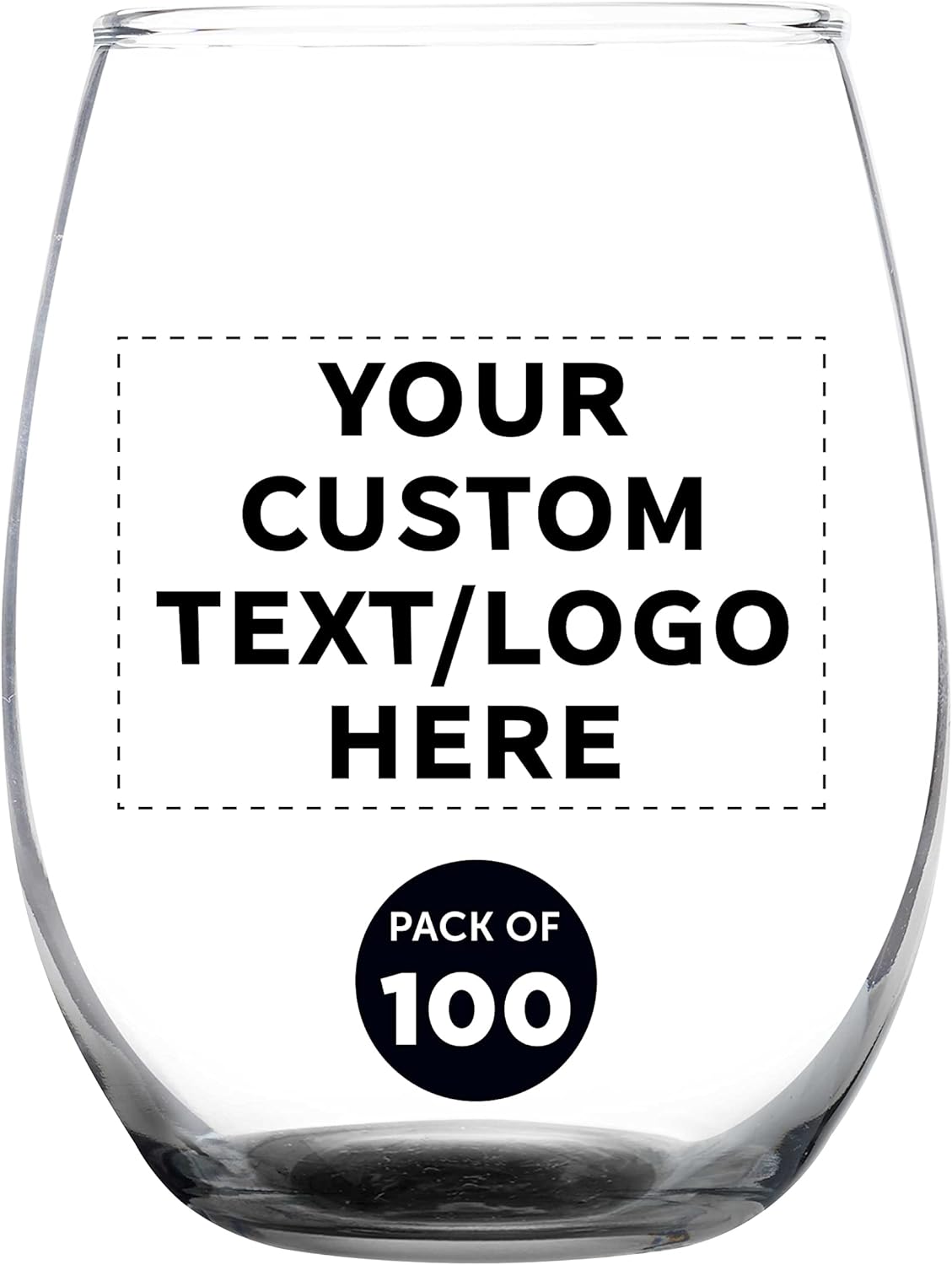 Custom Stemless Wine Glass 9 oz. Set of 100, Personalized Bulk Pack - Great for Wedding Favors, Bachelorette Party Decorations, Party Fovors, Color Bottom - Black