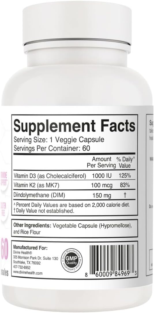 Divine Health's Hormone Zone |150mg of DIM | 100mcg of Vitamin K2 | 1000IU of Vitamin D3 | 60 Day Supply | 60 Capsules |