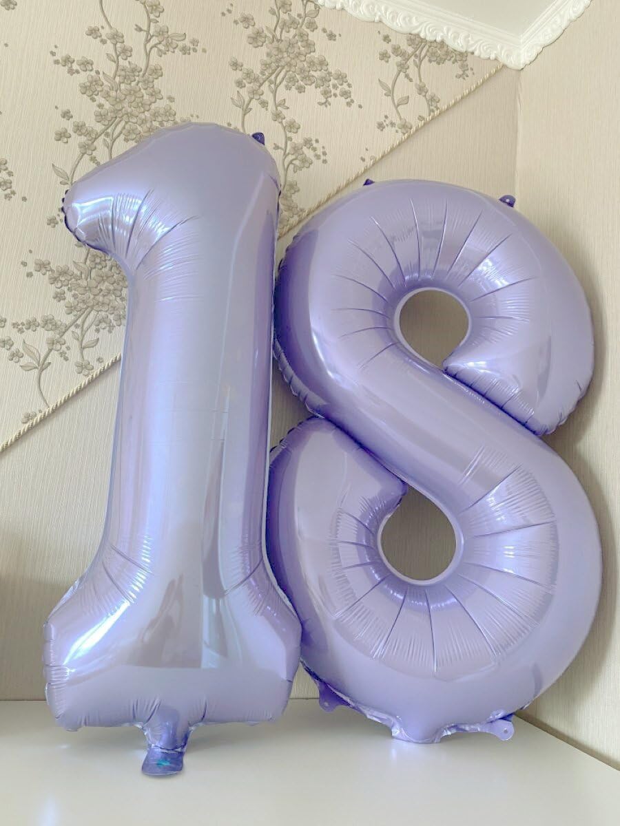 Lilac Foil Number 8 Balloon 40 Inch, Helium Mylar Eight Number 8 18 28 38 48 58 80 88 Birthday Balloons, 8th Lavender Women Men Wedding Anniversary, Graduations Party Supplies