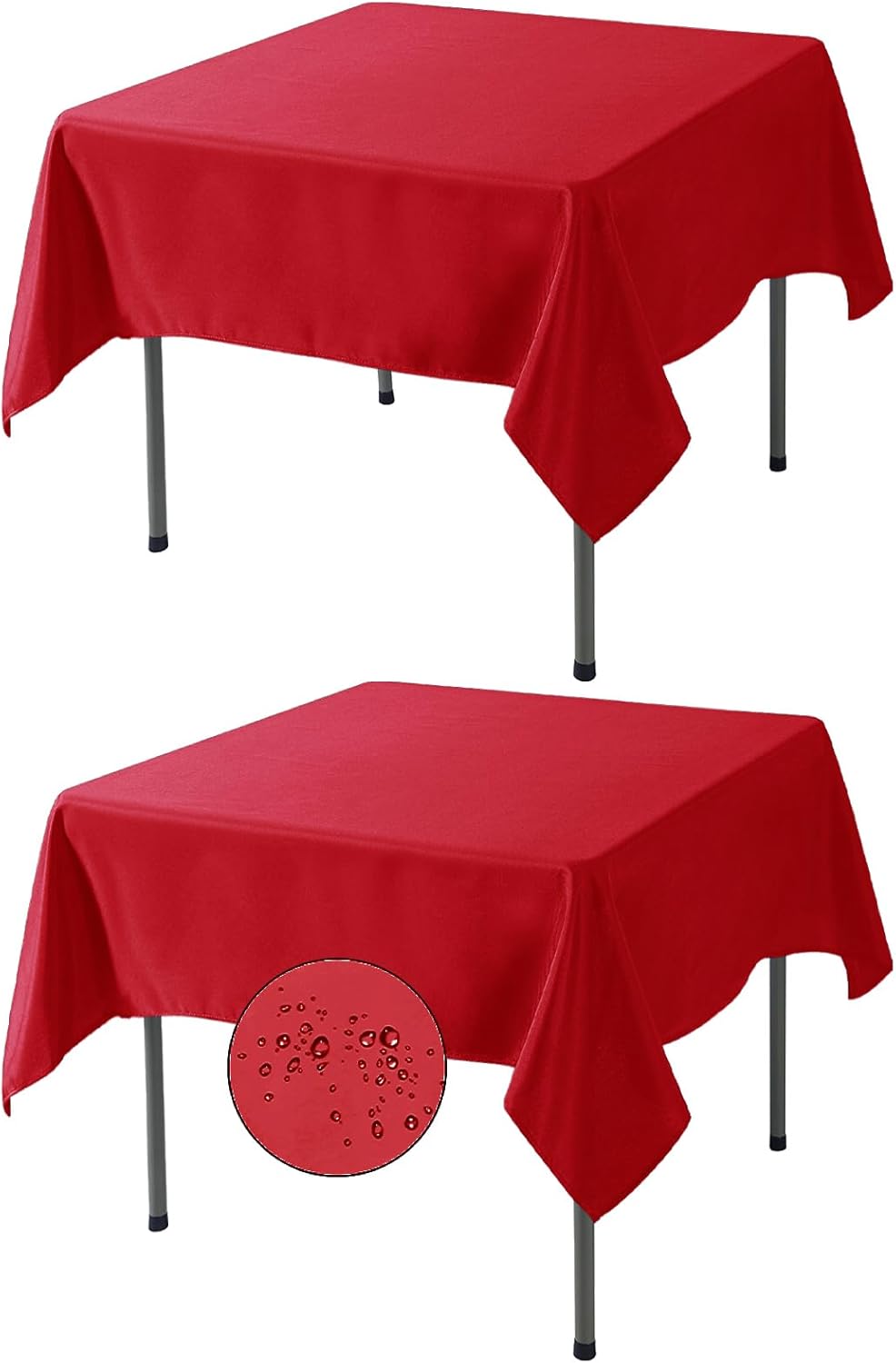 Fokitut 2 Pack Waterproof Square Tablecloth, 70x70 Inch, Stain Resistant and Wrinkle Polyester Table Cloth, Fabric Table Cover for Kitchen Dining, Wedding, Party, Holiday Dinner-Red