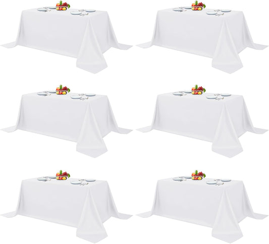 Fitable White Table Clothes for Rectangle Tables, 6 Pack - 90 x 132 Inch - Reusable and Elegant Tablecloths, Polyester Fabric Table Covers for Wedding, Party, Banquet, Formal Events