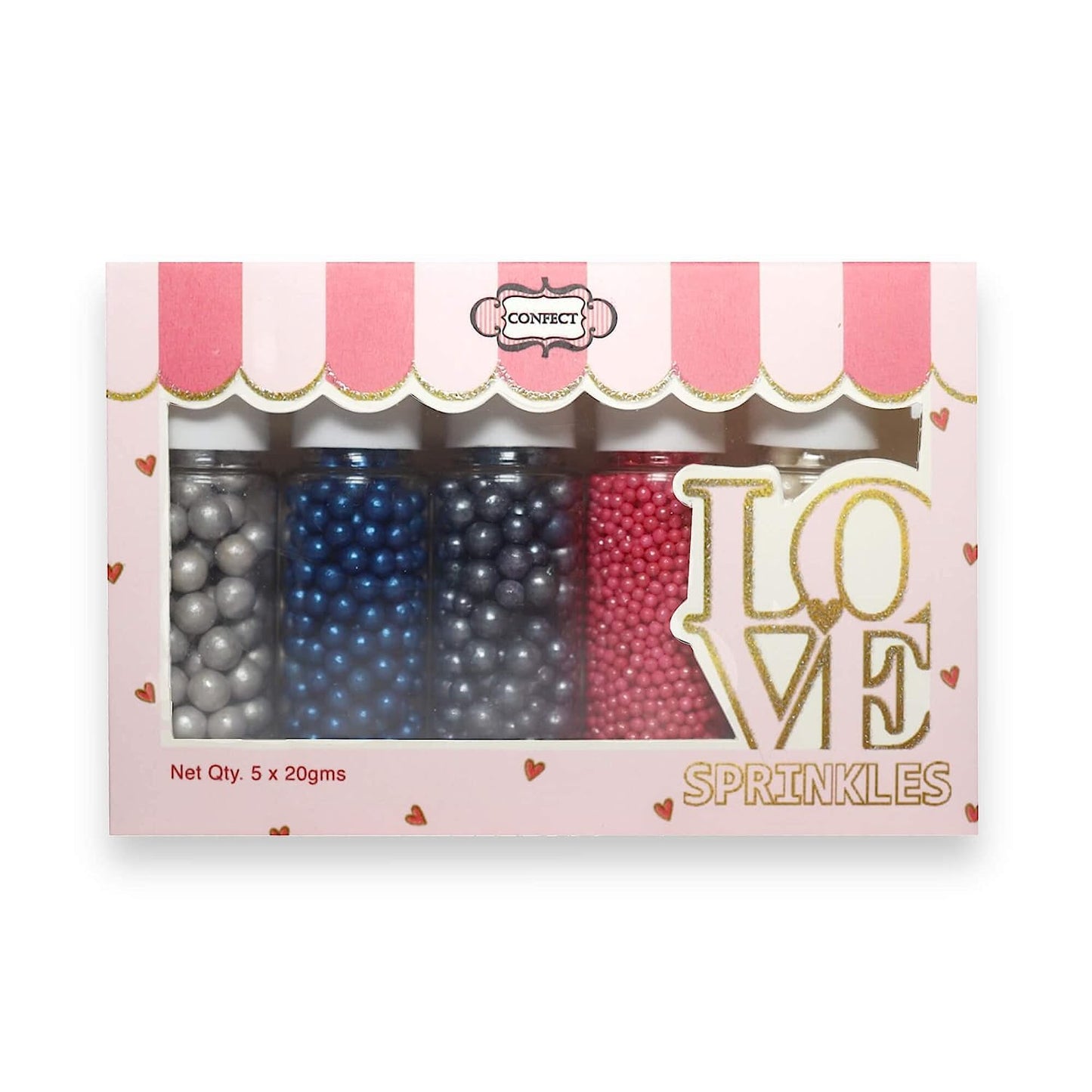 Confect Sprinkles Retro Pop Disco Ball Mashup Sprinkles Mix Navy Blue, Grey, Hot Pink, Sliver & White Dragees for Cakes & Cupcakes Decoration Assorted pack of 5 | Vegan, Gluten-Free, Dairy-Free, Palm Oil-Free, No Artificial Dyes - 5 Oz