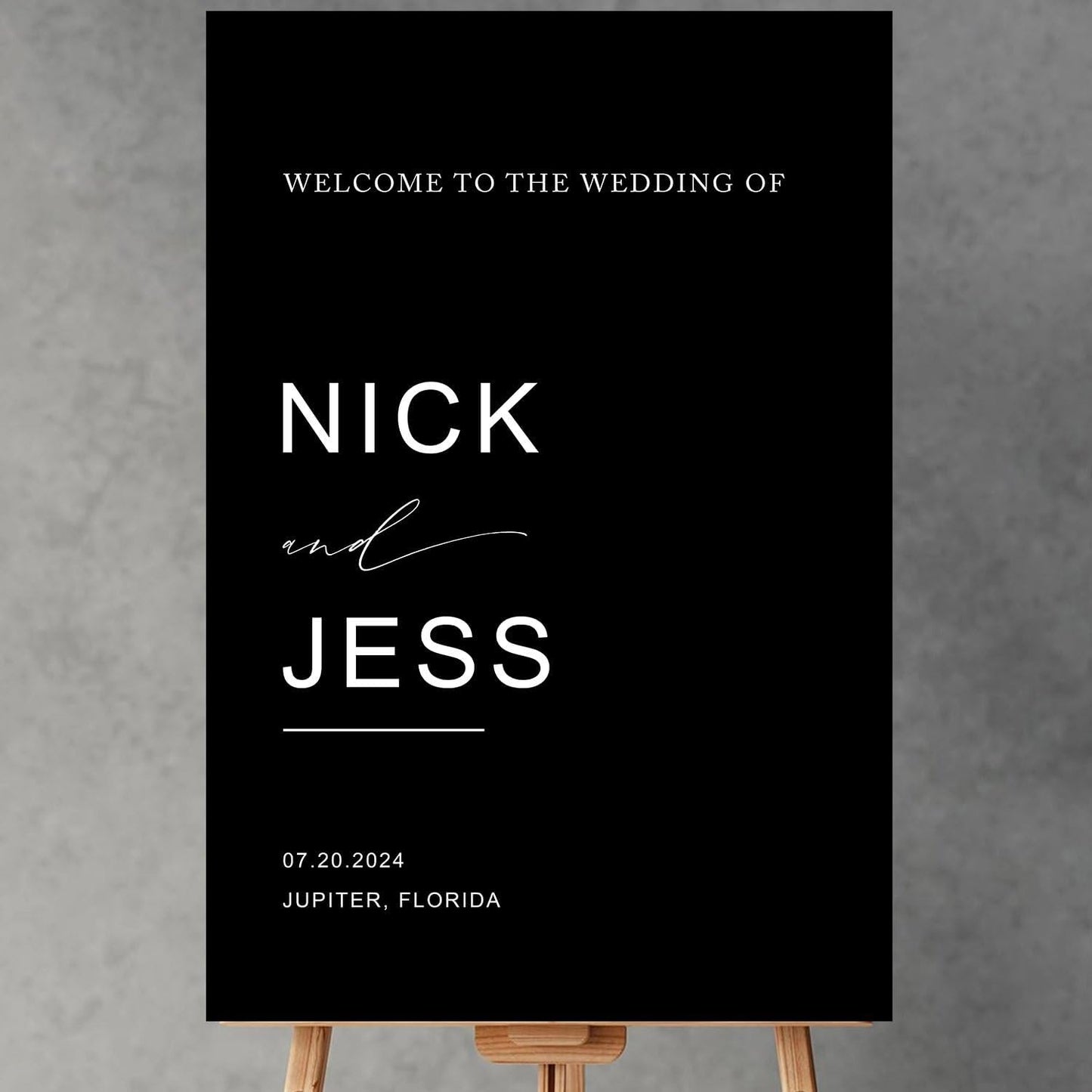 Black Minimalist Script Modern Wedding Welcome Sign, Custom Wedding Welcome Sign