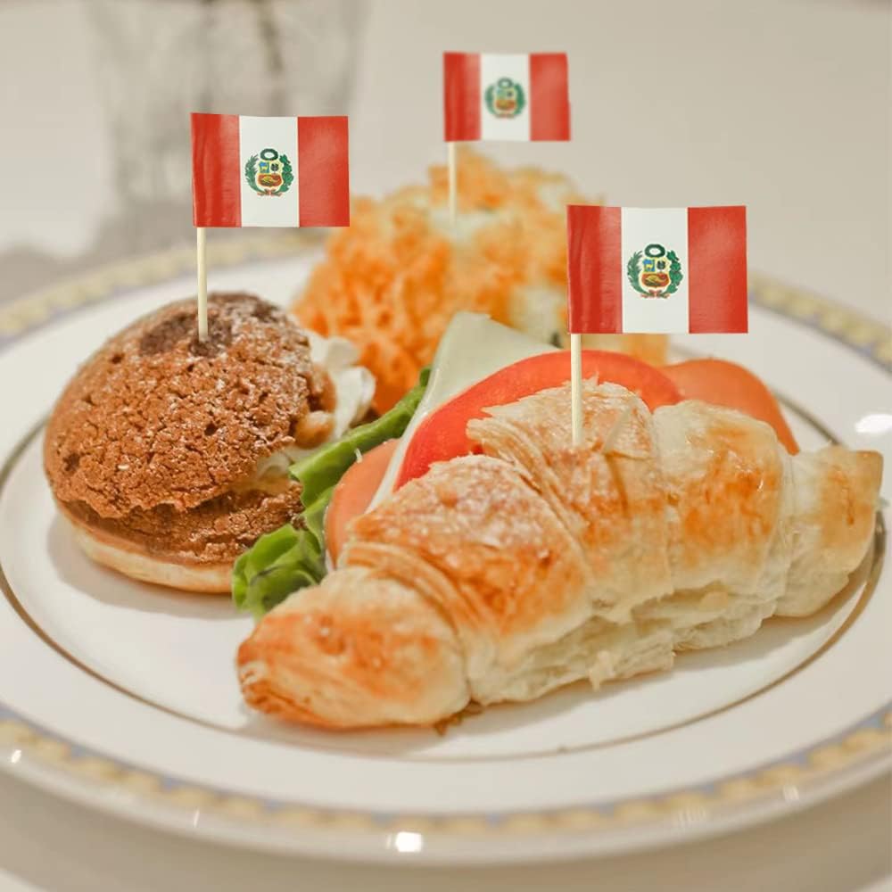 Peru Flag Peruvian Flag, Small Mini Peru Toothpick Flags for Food, Cupcakes, Cocktails, Appetizers, Bar Party Decorations