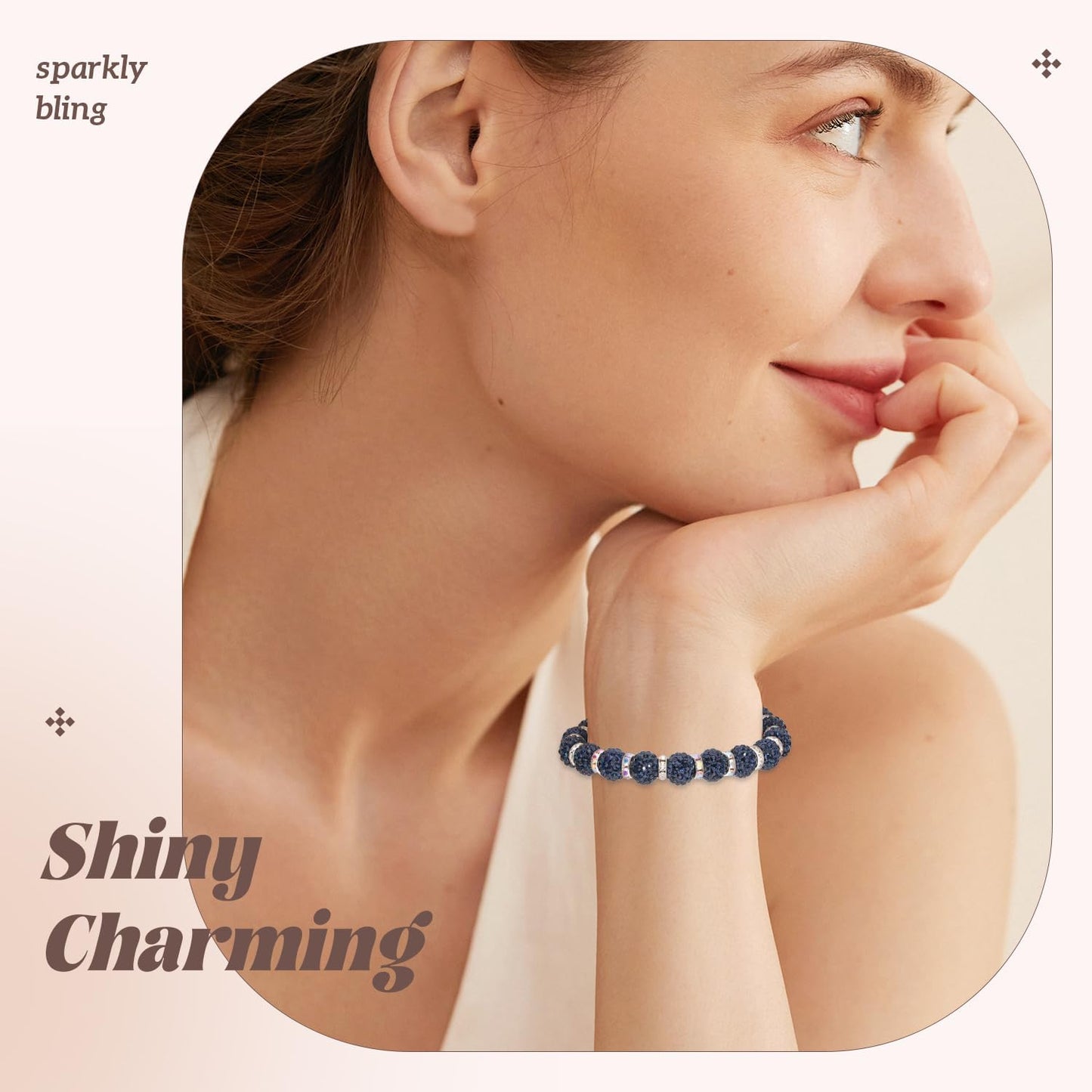 160pcs 10mm Rhinestone Beads for Jewelry Making, Blue Black Shiny Round Disco Ball Beads Bulk, Sparkle Crystal Clay Christmas for Bracelet Baseball Necklace Earring Crafting and DIY