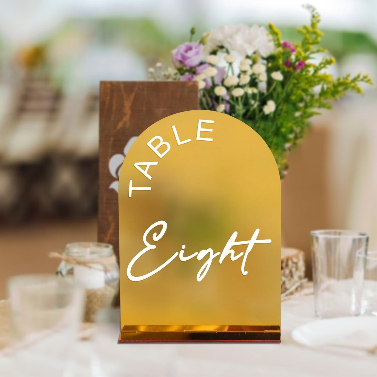 Gold Mirror Arch Wedding Table Numbers 1-25 with Stands, 5x7 Inch Acrylic Arch Sign with Holder for Wedding Reception Table Centerpiece Decoration(Gold Mirror)