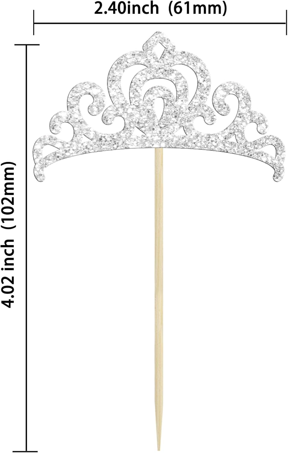 Gyufise 24Pcs Silver Princess Crown Cupcake Toppers Glitter Princess Cake Pick Decorations for Wedding Girl Birthday Baby Shower Party Decorations