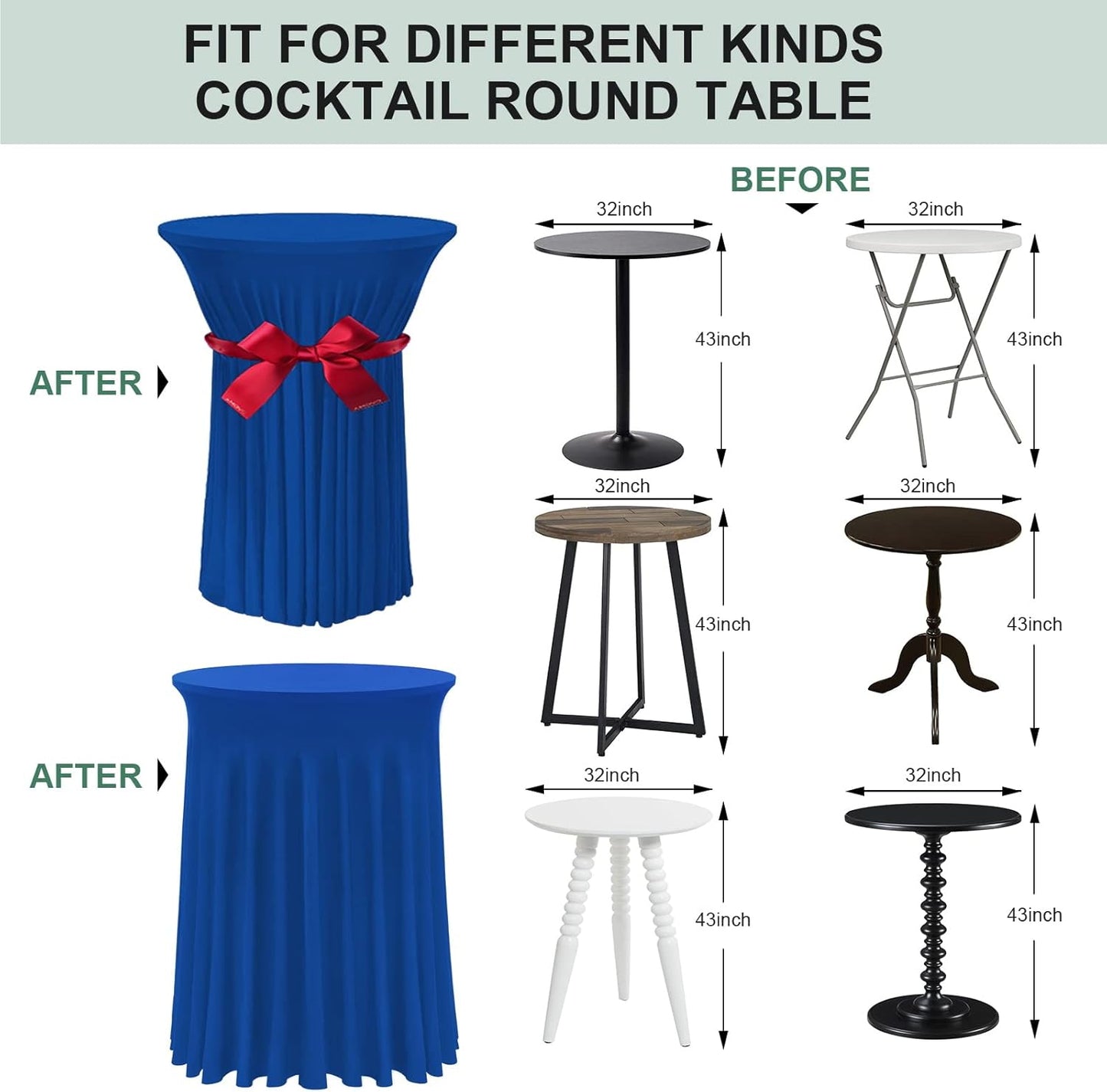 Cocktail Table Covers - 2 Pack 32"x 43" Royal Blue Cocktail Table Tablecloth with Natural Wavy Round Table Skirt Fitted High Top Table for Bar Wedding Party Banquet