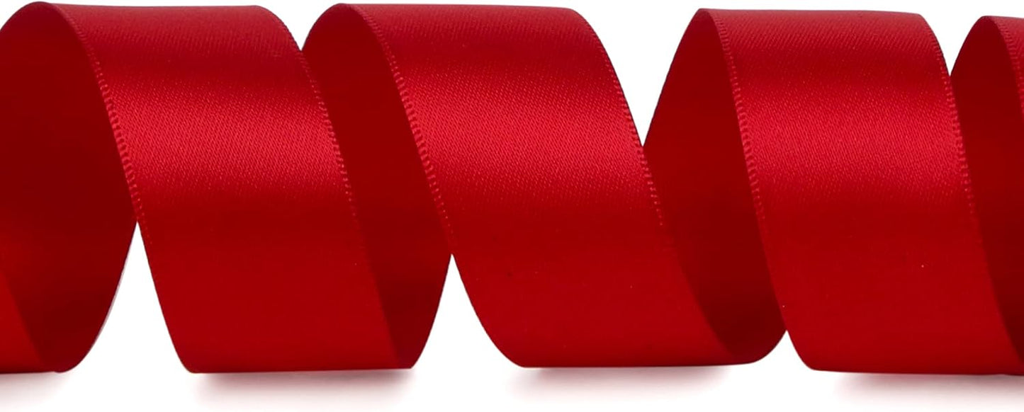 Ribbli Double Faced Red Satin Ribbon,1” x Continuous 25 Yards,Fabric Ribbon Use for Bows Bouquet,Christmas Gift Wrapping,Floral Arrangement