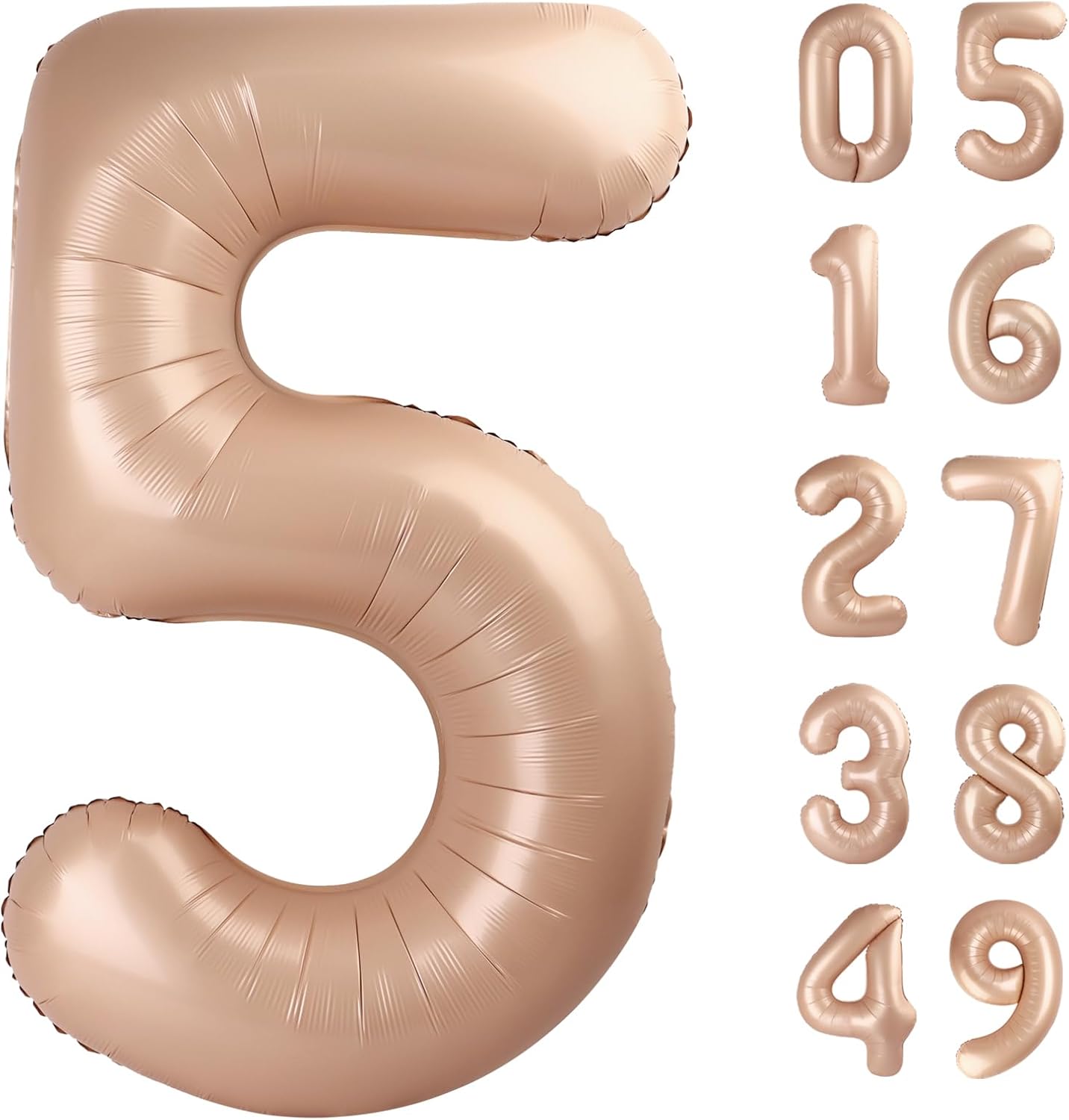 Light Brown 40 Inch Large Number 5 Birthday Balloon, Five 5th 15 25 35 50 55 Birthday Celebration Decorations, Light Brown Foil 5 Mylar Helium Balloons Girl Boy Anniversary Party Supplies