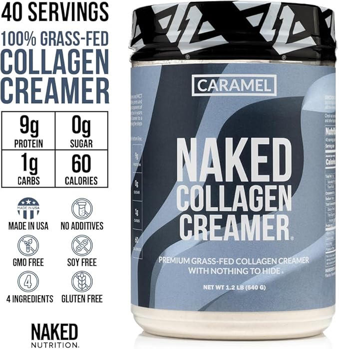 Naked Collagen Coffee Creamer - Caramel Collagen Creamer For Coffee - Dairy-Free, Gluten-Free, GMO-Free - Support Hair, Skin, and Nails - 40 Servings