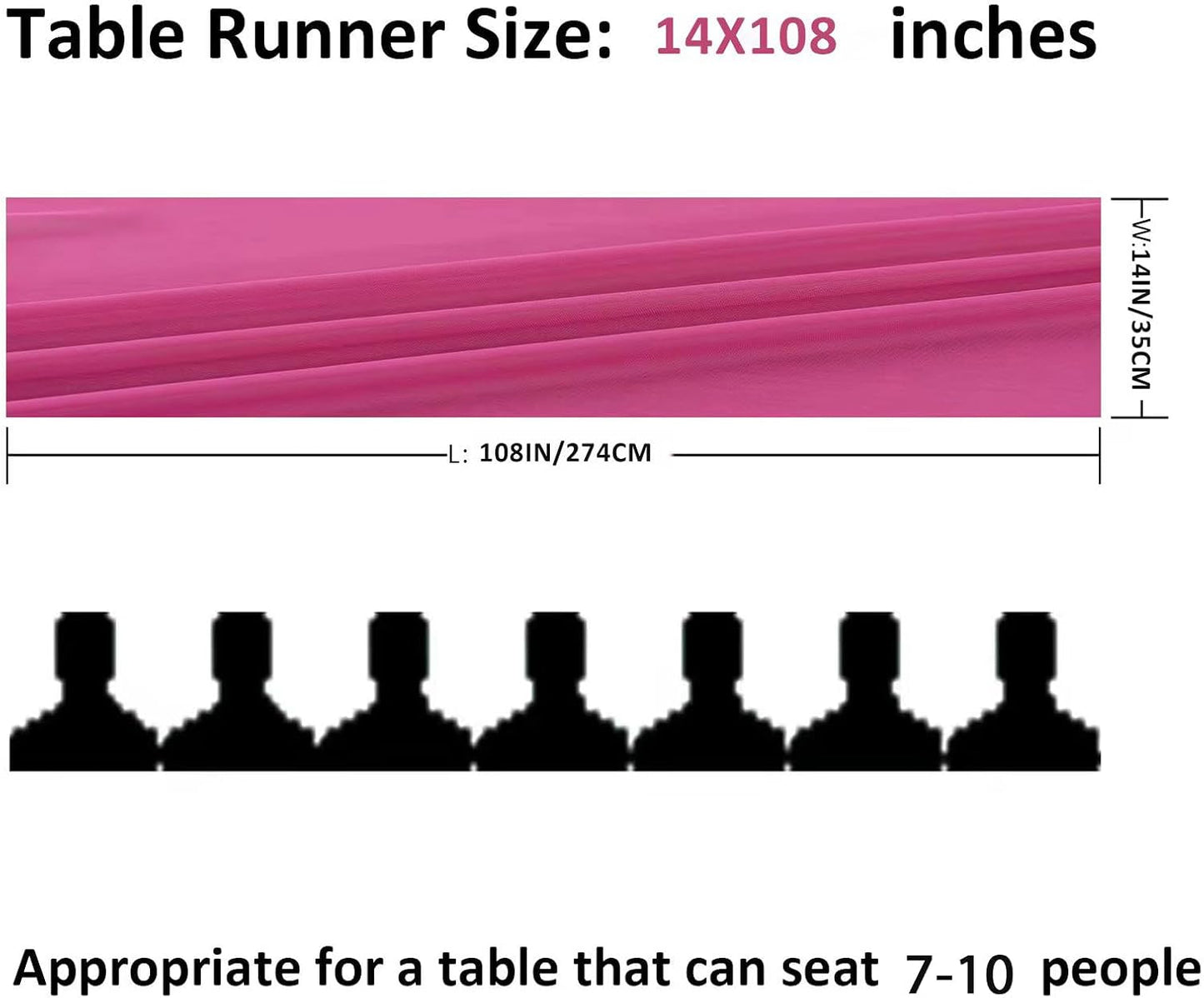 6Pack 9ft Chiffon Table Runner 14x108 Inch Sheer Romantic Table Runner for Wedding Birthday Party Bridal Shower Outdoor Decoration-Fuchsia