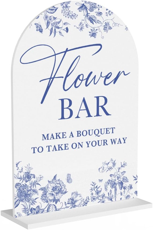 Acrylic Wedding Signs, Dusty Blue Wedding Decor, Flower Bar Desk Decor, Flower Bar Signs for Reception, Modern Calligraphy Arch Acrylic Table Top Sign for Weddings Parties Dinners (White)