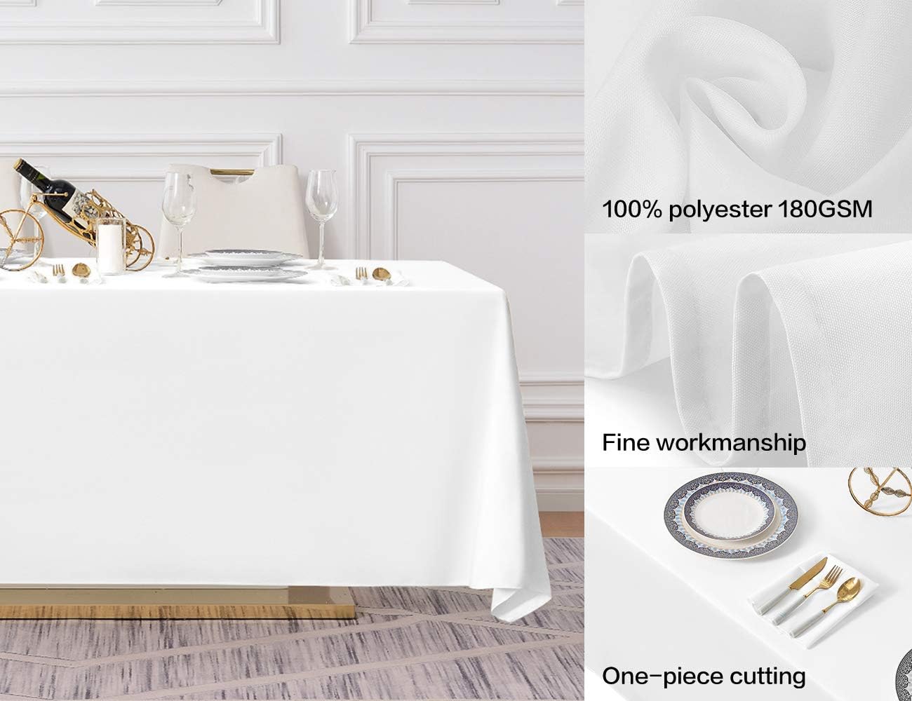 Surmente 10 Pack White Rectangle Tablecloth 90 x 132-inch Rectangular Polyester Table Cloth for Weddings, Banquets, or Restaurants