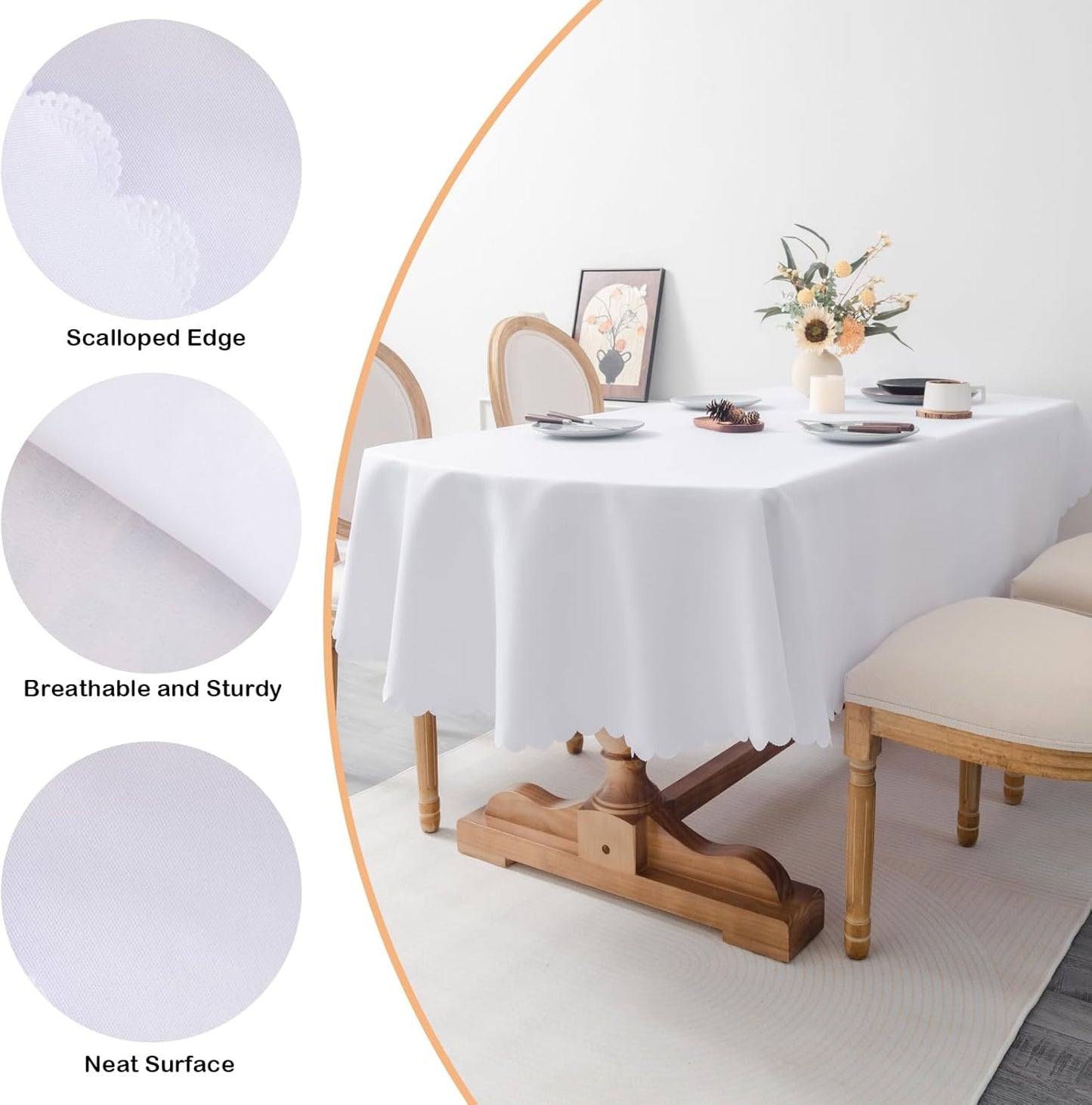 Oval White Tablecloth 60 x 84 Inch Polyester Fabric Washable Table Cloth Decorative Solid Color Wrinkle Resistant Table Cover for Dining Party Wedding Camping