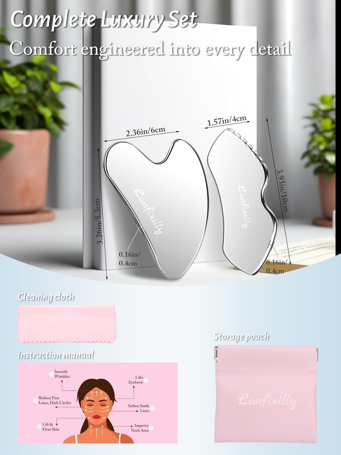 2Pcs Stainless Steel Gua Sha, Gua Sha Facial Tools for Face Sculpting, Metal Gua Sha Skin Care, Massage Gift for Women