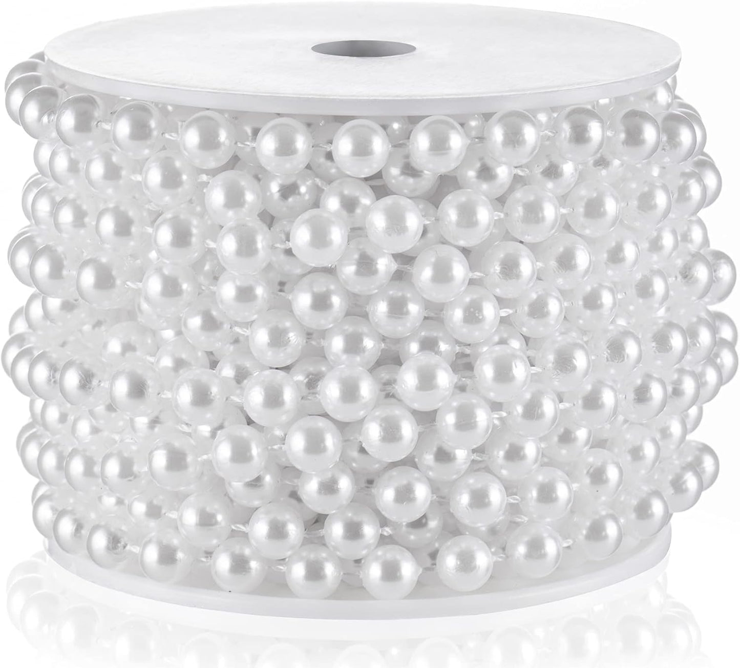 Craft String Pearls 8MM Pearl Bead, 33 Feet White Faux Pearl Garland Spool Roll Strand Wedding Party Decoration, Christmas Tree Decorations