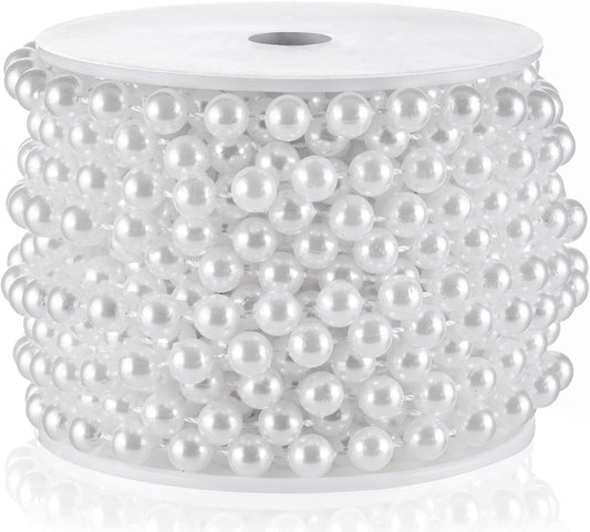 Craft String Pearls 8MM Pearl Bead, 33 Feet White Faux Pearl Garland Spool Roll Strand Wedding Party Decoration, Christmas Tree Decorations